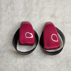 1980s Vintage Large Mod Pierced Earrings Black Berry Enamel Maximalist Fashion